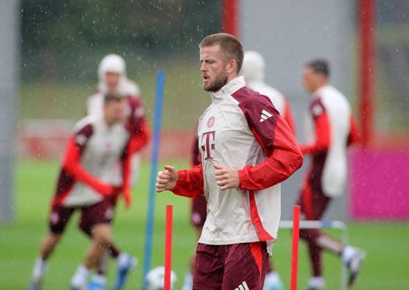 Munich, Germany September 16, 2024 Football, Men, Season 2024 2025, FC Bayern Munich, Säbener Strasse, Training ground, Final training, Champions League Eric Dier FC Bayern Munich head, upper body in pouring rain