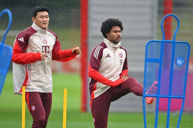 v re Serge GNABRY FC Bayern Muenchen , Minjae KIM FC Bayern Muenchen final training, training on 16 09 2024 Football Champions League , FC Bayern Muenchen GNK Dinamo Zagreb