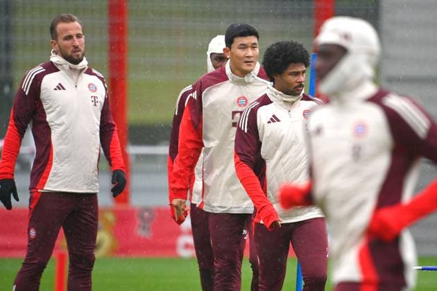 from left Harry KANE Bayern Muenchen , Minjae KIM FC Bayern Muenchen , Serge GNABRY FC Bayern Muenchen final training, training on 16 09 2024 Football Champions League , FC Bayern Muenchen GNK Dinamo Zagreb