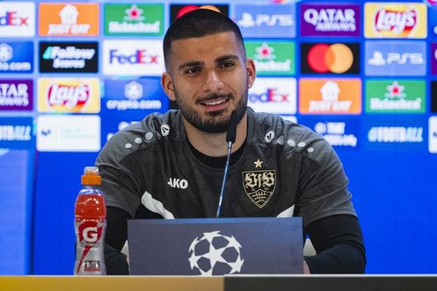 Deniz Undav of VfB Stuttgart seen speaking during the VfB Stuttgart Pitch Walk and press conference, PK, Pressekonferenz ahead of their UEFA Champions League football match against Real Madrid at Estadio Santiago Bernabeu on September 16, 2024 in Madrid, Spain.  Copyright: xAlbertoxGardin IPAxSportx xipa-ax xx IPA_49734586 IPA_Agency_IPA49734586