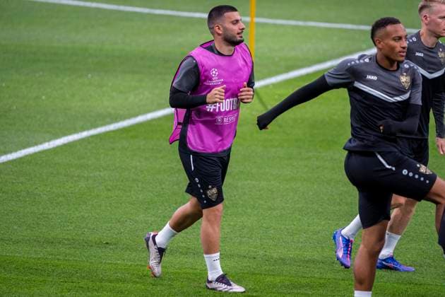 Champions League 2024 25 League Phase MD1: VfB Stuttgart Pitch Walk and press conference, PK, Pressekonferenz Deniz Undav of VfB Stuttgart seen training during the VfB Stuttgart Pitch Walk and Press Conference ahead of their UEFA Champions League football match against Real Madrid at Estadio Santiago Bernabeu on September 16, 2024 in Madrid, Spain. Madrid Estadio Santiago Bernabeu Madrid Spain Copyright: xAlbertoxGardinx AGardin_20240916_Football_Champions_Stuttgart_PC_073