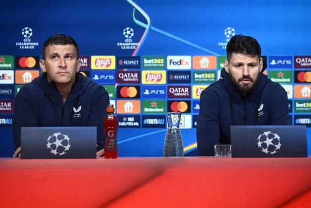 Dinamo Zagreb press conference, PK, Pressekonferenz Dinamo Zagreb Head Coach Sergej Jakirovic and Bruno Petkovic speak at Dinamo Zagreb press conference ahed UEFA Champions League match against FC Bayern Munchen at Allianz Arena in Munich, Germany, September 14, 2024.  MarkoxLukunic PIXSELL
