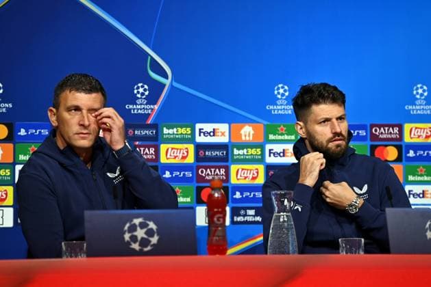 Munich, Germany, 160924. Allianz Arena. press conference, PK, Pressekonferenz of GNK Dinamo on the eve of the match of the 1st round of the UEFA Champions League against Bayern Munich. In the photo: Sergej Jakirovic, Bruno Petkovic. Photo: Ronald Gorsic CROPIX Copyright: xxRonaldxGorsicx press_dinamo3-160924