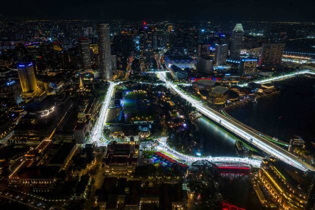 September 16, 2024, Singapore: Marina Bay Street Circuit at night during preparations for the 2024 Formula One Singapore Grand Prix. Singapore - ZUMA 20240916_mda_l191_649 Copyright: xAntoinexLapeyrex