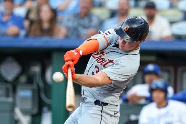 September 16, 2024: Detroit Tigers designated hitter Kerry Carpenter (30) hits a single against the Kansas City Royals during the first inning at Kauffman Stadium in Kansas City, MO. CSM Kansas City United States of America - ZUMAc04_ 20240916_zma_c04_004 Copyright: xDavidxSmithx
