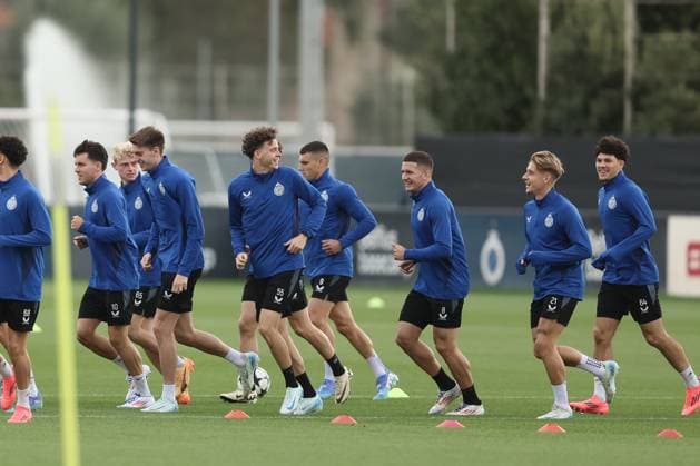 Club s players pictured during a training session of Belgian soccer team Club Brugge KV, Tuesday 17 September 2024 in Knokke-Heist. The team is preparing for tomorrow s game against German Borussia Dortmund, on the opening day of the UEFA Champions League league phase. BRUNOxFAHY  x100809833x
