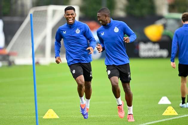 Club Brugge v Borussia Dortmund - UEFA Champions League MD -1 WESTKAPELLE, BELGIUM - SEPTEMBER 17 : Onyedika Raphael midfielder of Club Brugge and Ordonez Joel defender of Club Brugge pictured during a training session prior to the UEFA Champions League - League phase matchday 1 between Club Brugge and Borussia Dortmund at the Club Brugge training centre on September 17, 2024 in Westkapelle, Belgium , 17 09 2024 Westkapelle Belgium  Copyright: xNicoxVereeckenx