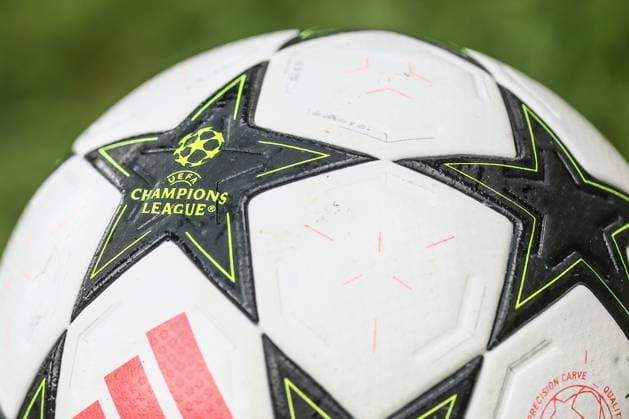 this picture shows the official Champions League match ball ahead of a training session of Belgian soccer team Club Brugge KV, Tuesday 17 September 2024 in Knokke-Heist. The team is preparing for tomorrow s game against German Borussia Dortmund, on the opening day of the UEFA Champions League league phase. BRUNOxFAHY  x100810950x