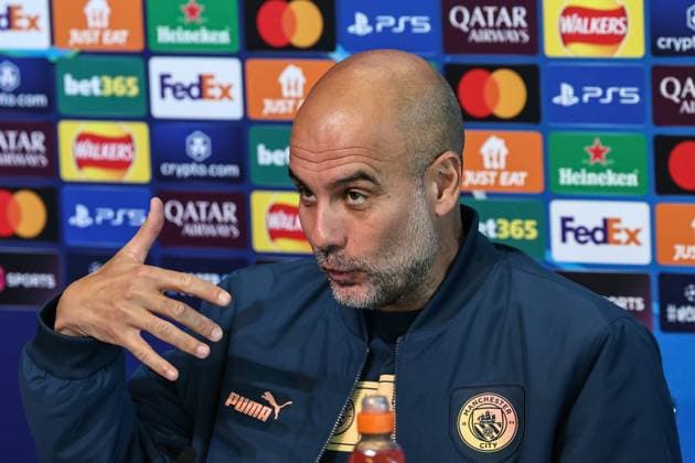UEFA Champions League Manchester City v Inter Milan press conference, PK, Pressekonferenz Pep Guardiola manager of Manchester City speaks in the pre-match press conference during the UEFA Champions League Manchester City v Inter Milan Press conference at Etihad Stadium, Manchester, United Kingdom, 17th September 2024 (Photo by Mark Cosgrove News Images) Manchester Etihad Stadium Manchester United, ManU Kingdom Copyright: xMarkxCosgrove NewsxImagesx