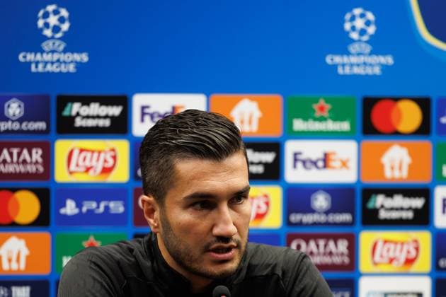 Borussia s head coach Nuri Sahin pictured during a press conference, PK, Pressekonferenz of German soccer team Borussia Dortmund, Tuesday 17 September 2024 in Brugge. The team is preparing for tomorrow s game against Belgian Club Brugge KV, on the opening day of the UEFA Champions League league phase. KURTxDESPLENTER  x100835980x