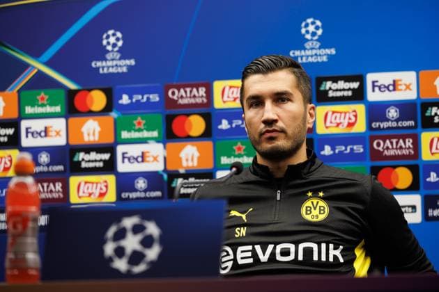 Borussia s head coach Nuri Sahin pictured during a press conference, PK, Pressekonferenz of German soccer team Borussia Dortmund, Tuesday 17 September 2024 in Brugge. The team is preparing for tomorrow s game against Belgian Club Brugge KV, on the opening day of the UEFA Champions League league phase. KURTxDESPLENTER  x100836134x