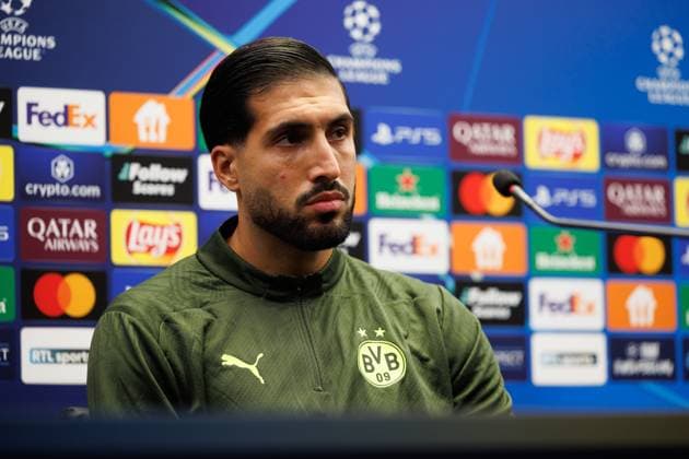 Borussia s Emre Can pictured during a press conference, PK, Pressekonferenz of German soccer team Borussia Dortmund, Tuesday 17 September 2024 in Brugge. The team is preparing for tomorrow s game against Belgian Club Brugge KV, on the opening day of the UEFA Champions League league phase. KURTxDESPLENTER  x100836304x
