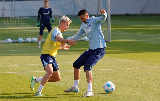 Marten Winkler, Smail Prevljak, Germany, Berlin, Sportpark, Football, Men, Season 2024 2025, 2 Bundesliga, Hertha BSC, Training