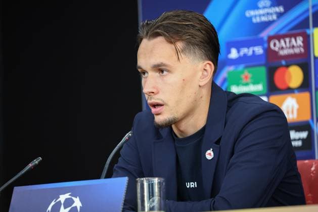 SOCCER - UEFA CL, Prag vs RBS PRAGUE,CZECH REPUBLIC,17.SEP.24 - SOCCER - UEFA Champions League, AC Sparta Prag vs Red Bull Salzburg, preview, press conference, PK, Pressekonferenz Image shows Amar Dedic (RBS).  GEPAxpictures xDavidxGeieregger