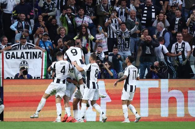Kenan Yildiz (Juventus Fc ) celebrates after scoring his team s first goal with team mates, UEFA Champions League 2024 25 League Phase MD1, Juventus Turin v PSV Eindhoven, Allianz Stadium, September 17, 2024, Turin, Italy.