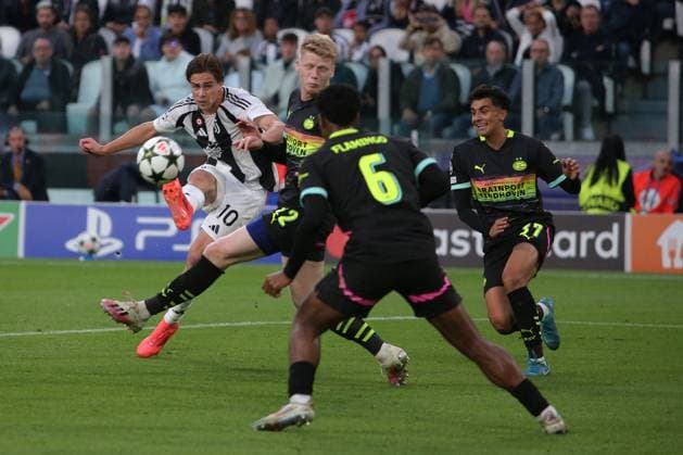 CALCIO - UEFA Champions League - Juventus FC vs PSV Eindhoven Kenan Yildiz (Juventus FC) scores the goal of 1-0 during Juventus FC vs PSV Eindhoven, UEFA Champions League football match in Turin, Italy, September 17 2024 Turin Italy  Copyright: xIPAxSport ABACAx