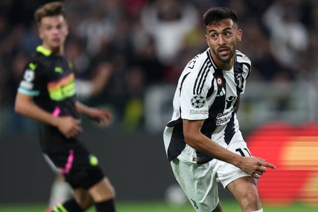 Nico Gonzalez (Juventus Fc) celebrates after scoring his team s third goal, UEFA Champions League 2024 25 League Phase MD1, Juventus Turin v PSV Eindhoven, Allianz Stadium, September 17, 2024, Turin, Italy.