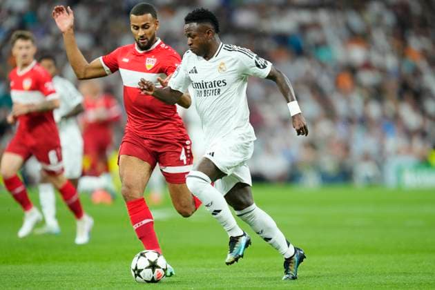 Real Madrid C.F. v VfB Stuttgart - UEFA Champions League 2024 25 League Phase MD1 Vinicius Junior left winger of Real Madrid and Brazil and Josha Vagnoman right-back of Stuttgart and Germany compete for the ball during the UEFA Champions League 2024 25 League Phase MD1 match between Real Madrid C.F. and VfB Stuttgart at Estadio Santiago Bernabeu on September 17, 2024 in Madrid, Spain. Madrid Spain  Copyright: xJosexBretonx originalFilename:bretonhernandez-realmadr240917_np8w9.jpg