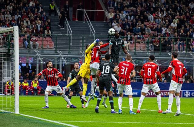Football - UEFA Champions League - League Phase - AC Milan v Liverpool FC MILAN, ITALY - Tuesday, September 17, 2024: Liverpool s Ibrahima KonatÃ scores his side s first equalising goal during the UEFA Champions League game between AC Milan and Liverpool FC at the Stadio San Siro. ITALY Stadio San Siro LOMBARDY ITALY  Copyright: xDavidxRawcliffex P2024-09-17-AC_Milan_Liverpool-25