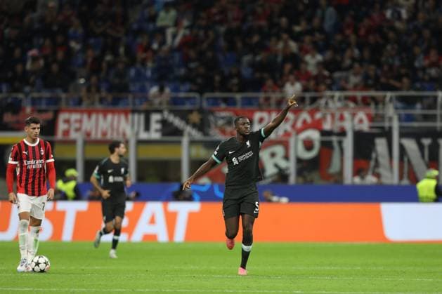 September 17, 2024, Milan, Lombardy, Italy: IBRAHIMA KONATE of Liverpool FC equalizes during Matchday 1 of 8 of the UEFA Champions League 2024 2025 between AC MILAN and LIVERPOOL FC at San Siro in Milan, Italy Milan Italy - ZUMAc179 20240917_zep_c179_053 Copyright: xMickaelxChavetx