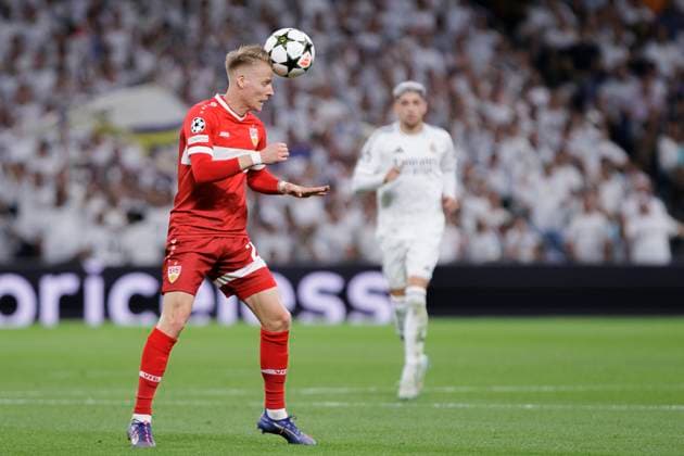 UEFA CHAMPIONS LEAGUE - Real Madrid vs VfB Stuttgart MADRID, SPAIN - SEPTEMBER 17: Chris Führich of VfB Stuttgart n action during the UEFA CHAMPIONS LEAGUE 2024 25 match between Real Madrid and VfB Stuttgart at Santiago Bernabeu Stadium. (Photo by Guillermo Martinez) Madrid Santiago BernabÃ u Stadium Spain Copyright: xGuillermoxMartinezx