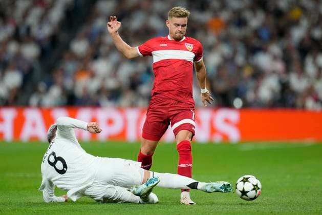 ESP: Real Madrid and VLF Stuttgart. UEFA Champions League. Date 1 Maximilian Mittelstädt of VfB Stuttgart and Arda Guler of Real Madrid CF during the UEFA Champions League match between Real Madrid and VLF Stuttgart played at Santiago Bernabeu Stadium on September 17, 2024 in Madrid, Spain. kpng Copyright: xJuanxPerezx xPRESSINPHOTOx PS_240917_RMA_STT_018