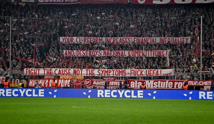17 09 2024, Football UEFA Championsleague 2024 2025 1 Matchday, FC Bayern Munich Dinamo Zagreb, in the Allianz Arena Munich Banners of Bayern fans DFL and DFB regulations prohibit any use of photographs as image sequences and or quasi video