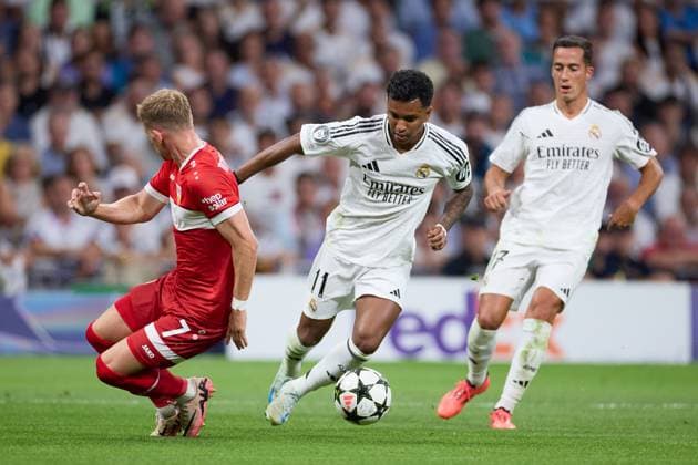 Rodrygo of Real Madrid CF in action during the UEFA Champions League match between Real Madrid v VFB Stuttgart at Santiago Bernabeu on September 17, 2024 in Madrid (Photo by: LGM) FOOTBALL : Real Madrid vs VFB Stuttgart - UEFA Ligue des Champions - 17 09 2024 LGM Panoramic 