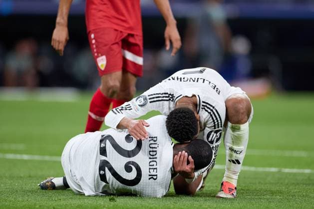 Antonio Rudiger of Real Madrid CF and Jude Bellingham of Real Madrid CF during the UEFA Champions League match between Real Madrid v VFB Stuttgart at Santiago Bernabeu on September 17, 2024 in Madrid (Photo by: LGM) FOOTBALL : Real Madrid vs VFB Stuttgart - UEFA Ligue des Champions - 17 09 2024 LGM Panoramic 