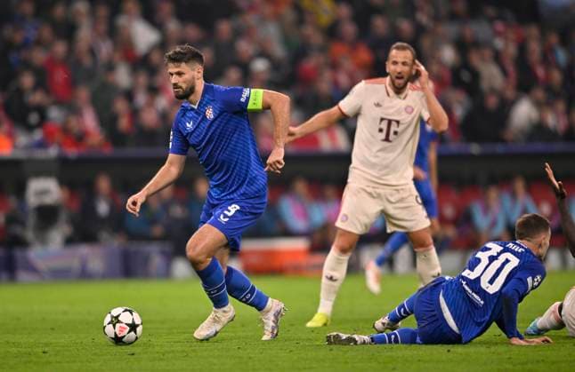 Bruno Petkovic GNK Dinamo Zagreb 09 Action on the ball behind Harry Kane FC Bayern Muenchen FCB 09 Marko Rog GNK Dinamo Zagreb 30 FC Bayern Muenchen FCB vs GNK Dinamo Zagreb Matchday 1 17 09 2024 DFL REGULATIONS PROHIBIT ANY USE OF PHOTOGRAPHS AS IMAGE SEQUENCES AND OR QUASI VIDEO FC Bayern Muenchen FCB vs GNK Dinamo Zagreb