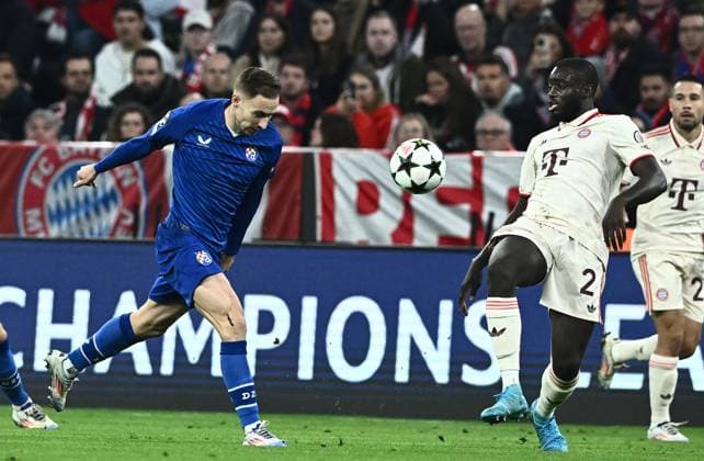 FC Bayern München v GNK Dinamo - UEFA Champions League 2024 25 League Phase MD1 MUNICH, GERMANY - SEPTEMBER 17: Samy Mmaee of Dinamo Zagreb and Dayot Upamecano of Bayern Munich in action during the UEFA Champions League 2024 25 League Phase MD1 match between FC Bayern München and GNK Dinamo at Football Arena Munich on September 17, 2024 in Munich, Germany.  MarkoxLukunic PIXSELL