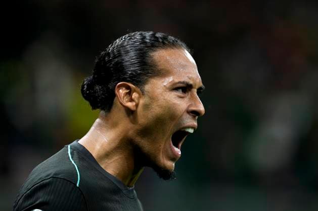Virgil Van Dijk (Liverpool FC) celebrates after scoring his team s second goal, UEFA Champions League 2024 25 League Phase MD1, AC Milan v Liverpool FC, Stadio Giuseppe Meazza (San Siro), September 17, 2024, Milan, Italy.