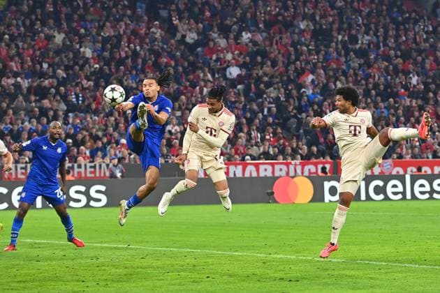 Goal Michael OLISE Bayern Muenchen , header for 3 0,Action Soccer Champions League , FC Bayern Muenchen GNK Dinamo Zagreb on 17 09 2024, A L L I A N Z A R E N A