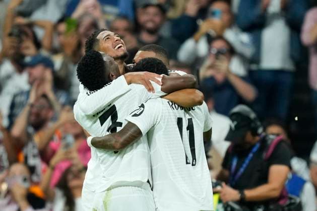 Real Madrid C.F. v VfB Stuttgart - UEFA Champions League 2024 25 League Phase MD1 Kylian Mbappe centre-forward of Real Madrid and France celebrates after scoring his sides first goal during the UEFA Champions League 2024 25 League Phase MD1 match between Real Madrid C.F. and VfB Stuttgart at Estadio Santiago Bernabeu on September 17, 2024 in Madrid, Spain. Madrid Spain  Copyright: xJosexBretonx originalFilename:bretonhernandez-realmadr240917_npTk4.jpg