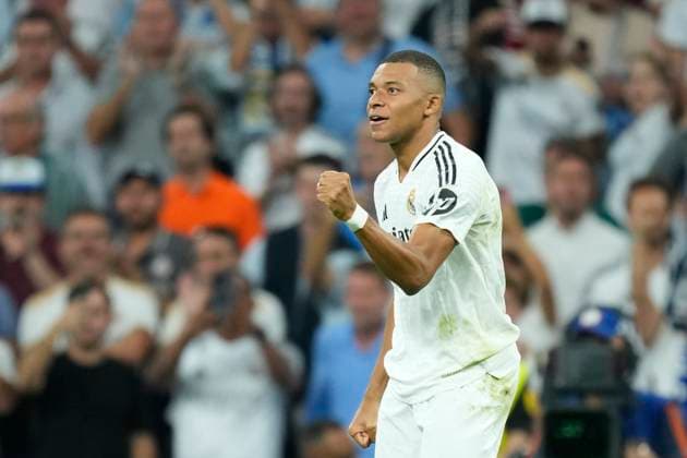 Real Madrid C.F. v VfB Stuttgart - UEFA Champions League 2024 25 League Phase MD1 Kylian Mbappe centre-forward of Real Madrid and France celebrates after scoring his sides first goal during the UEFA Champions League 2024 25 League Phase MD1 match between Real Madrid C.F. and VfB Stuttgart at Estadio Santiago Bernabeu on September 17, 2024 in Madrid, Spain. Madrid Spain  Copyright: xJosexBretonx originalFilename:bretonhernandez-realmadr240917_npZr0.jpg