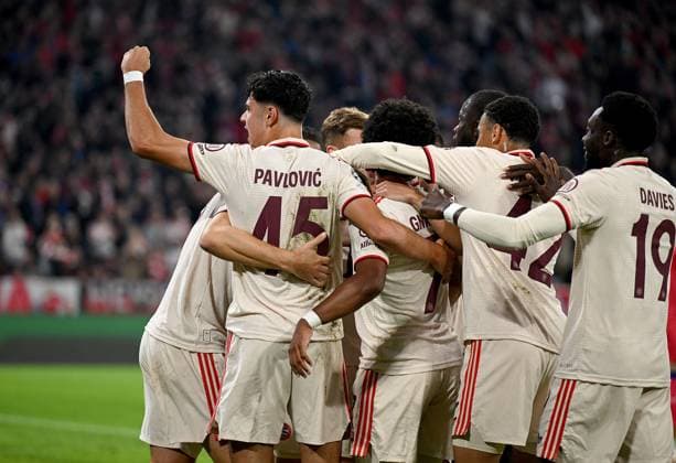 FOOTBALL CHAMPIONS LEAGUE SEASON 2024 2025 Preliminary Round 1 Matchday FC Bayern Muenchen Dinamo Zagreb 17 09 2024 Team celebration FC Bayern Muenchen after the goal with Aleksandar Pavlovic FC Bayern Muenchen