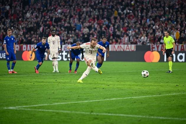 17 09 2024, Football, Champions League, Matchday 1, Season 2024 2025, FC Bayern Munich Dinamo Zagreb, Penalty Harry Kane FC Bayern Munich scores the goal for 6 2 xRHR PHOTO TKx Copyright: RHR-FOTOx RHR-FOTO TK