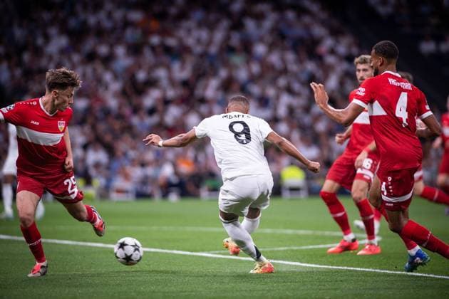 UEFA Champions League soccer match Real Madrid vs Stuttgart at Santiago Bernabeu Stadium in Madrid. 17 September 2024 Kylian Mbappe 900 Cordon Press  900 CordonxPress LOF - Champions League soccer match Real Madrid vs Stuttgart