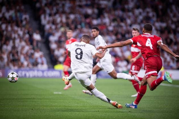 UEFA Champions League soccer match Real Madrid vs Stuttgart at Santiago Bernabeu Stadium in Madrid. 17 September 2024 Kylian Mbappe 900 Cordon Press  900 CordonxPress LOF - Champions League soccer match Real Madrid vs Stuttgart