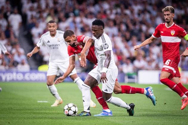 UEFA Champions League soccer match Real Madrid vs Stuttgart at Santiago Bernabeu Stadium in Madrid. 17 September 2024 Vinicius Jr 900 Cordon Press  900 CordonxPress LOF - Champions League soccer match Real Madrid vs Stuttgart