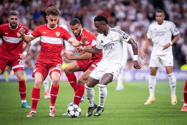 UEFA Champions League soccer match Real Madrid vs Stuttgart at Santiago Bernabeu Stadium in Madrid. 17 September 2024 Vinicius Jr 900 Cordon Press  900 CordonxPress LOF - Champions League soccer match Real Madrid vs Stuttgart