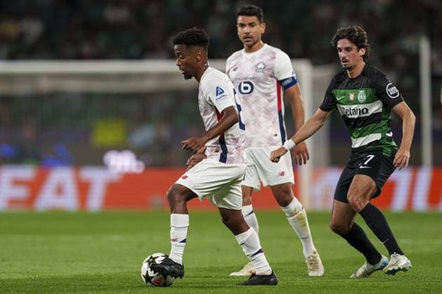 Angel Gomes of Lille (L) in action during the UEFA Champions League football match between Sporting CP and Lille at Estádio José Alvalade in Lisbon, Portugal on 17th September. FOOTBALL : Sporting Portugal CP vs Lille LOSC - Ligue des Champions UEFA - Lisbonne - 17 09 2024 SPP Panoramic 