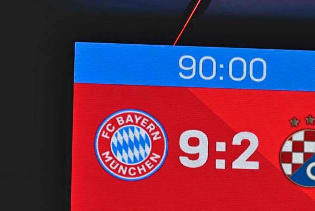 17 09 2024, Football UEFA Champions League 2024 2025 Matchday 1, FC Bayern Munich Dinamo Zagreb, at the Allianz Arena Munich After 90 minutes the score is 9 2 DFL and DFB regulations prohibit any use of photographs as image sequences and or quasi video