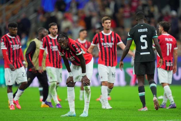 AC Milan s Tammy Abraham at the end of the Uefa Champions League soccer match between Milan and Liverpool at the San Siro Stadium in Milan, north Italy -Tuesday , September 17 2024. - Soccer .  Copyright: xSpada LaPressex