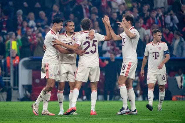 Aleksandar Pavlovic FC Bayern Muenchen, 45 , Leroy Sane FC Bayern Muenchen, 10 , Thomas Mueller FC Bayern Muenchen, 25 , Leon Goretzka FC Bayern Muenchen, 08 celebrate the goal for 9 2, GER, FC Bayern Muenchen vs GNK Dinamo Zagreb, Football, Champions League, 1 matchday, 2024 2025 season, 17 09 2024 GER, FC Bayern Muenchen vs GNK Dinamo Zagreb, Football, Champions League, 1 matchday, 2024 2025 season, 17 09 2024 Muenchen Copyright: xEibner-Pressefoto Memmlerx EP_MMR