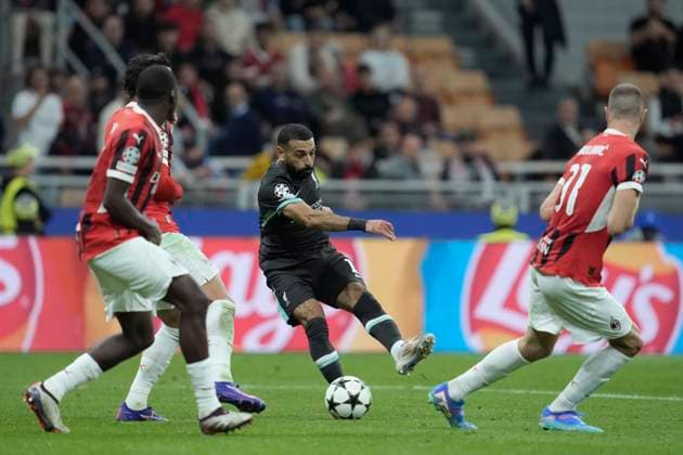 Mohamed Salah (Liverpool FC) in action, UEFA Champions League 2024 25 League Phase MD1, AC Milan v Liverpool FC, Stadio Giuseppe Meazza (San Siro), September 17, 2024, Milan, Italy.