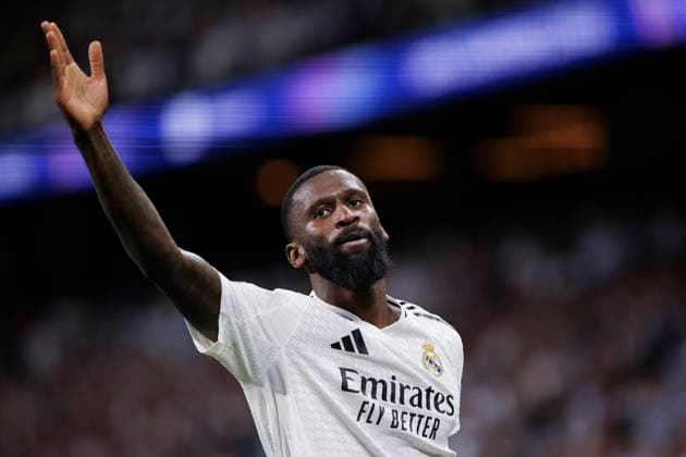 Real Madrid CF v VfB Stuttgart - UEFA Champions League 2024 25 League Phase MD1 Antonio Rudiger of Real Madrid celebrates a goal during the UEFA Champions League 2024 25 match between Real Madrid and VfB Stuttgart at Santiago Bernabeu Stadium in Madrid, Spain, on September 17, 2024. Madrid Spain  Copyright: xGuillermoxMartinezx originalFilename:martinez-uefacham240917_np7me.jpg
