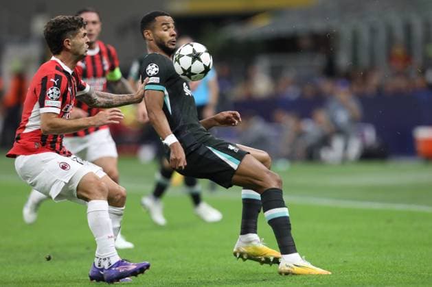 September 17, 2024, Milan, Lombardy, Italy: CODY GAKPO of LIVERPOOL FC is defended by CHRISTIAN PULISIC of AC MILAN during Matchday 1 of 8 of the UEFA Champions League 2024 2025 between AC MILAN and LIVERPOOL FC at San Siro in Milan, Italy Milan Italy - ZUMAc179 20240917_zep_c179_118 Copyright: xMickaelxChavetx