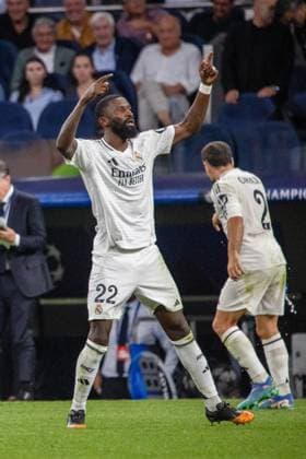 September 17, 2024, Madrid, Spain: Antonio Rudiger of Real Madrid celebrates a goal for his team during the 2024 25 UEFA Champions League group stage match between Real Madrid CF and VfB Stuttgart at Santiago BernabÃˆu Stadium Real Madrid defeated Stuttgart tonight at the Santiago Bernabeu stadium by 3 goals to 1 in the first match of the 2024-2025 UEFA Champions League. Madrid Spain - ZUMAs197 20240917_aaa_s197_278 Copyright: xDavidxCanalesx
