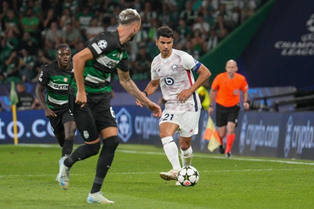 September 17, 2024, Lisbon, Portugal: Geovany Quenda of Sporting CP (L), Zeno Debast of Sporting CP (C) and Benjamin Andre of Lille OSC (R) in action during the UEFA Champions League phase first match between Sporting CP and Lillie OSC at Estadio Jose Alvalade. Final score: Sporting CP 2:0 Lille OSC Lisbon Portugal - ZUMAs197 20240917_aaa_s197_356 Copyright: xBrunoxdexCarvalhox